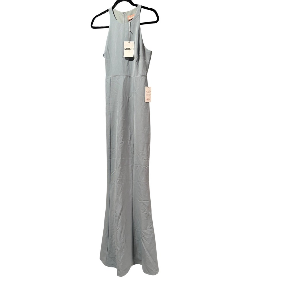 NWT Show Me Your Mumu Weddings Light Blue High Neck Halter Maxi Dress Size Small